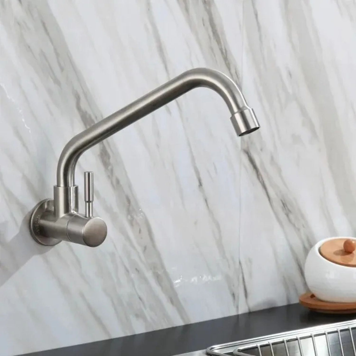 Llave Lavaplatos Pared Agua Fría Acero Inox 304