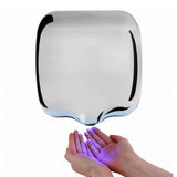 Secador de manos brillante tornado en acero inoxidable automático infrarrojo con luz LED azul con regulador de velocidad y ruido.