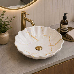 Lavamanos de Sobreponer Porcelana Arcat 46 x 46 x 17 cm Blanco con Vetas Doradas para Baño