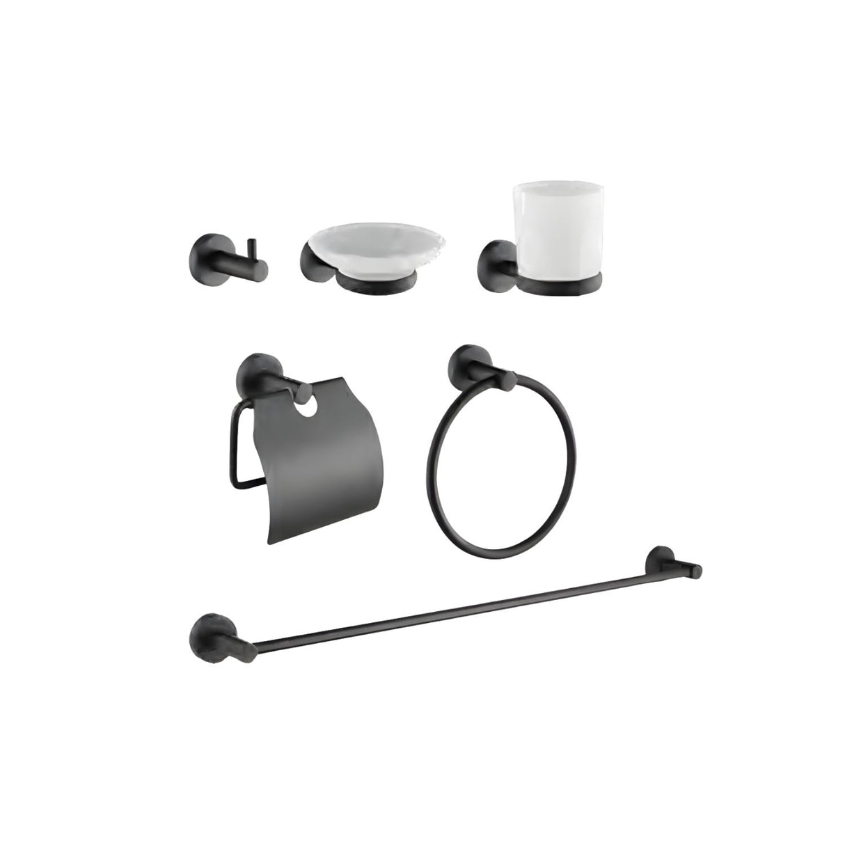 Juego Accesorios Baño Singolo X 6 Negro Mate Diseño Moderno