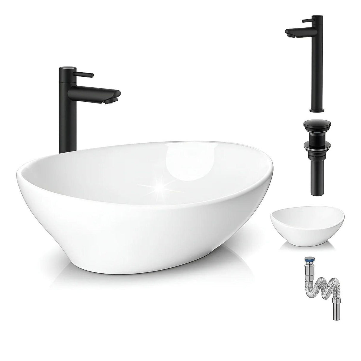 Kit Griferia Color Negro Agua Fría -lavamanos Canoa-desagüe