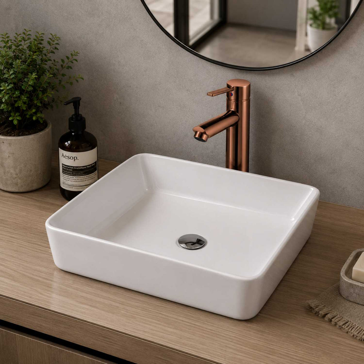 Lavamanos Sobreponer Rectangular Cerámico Blanco 48 x 37 cm para Baño Moderno