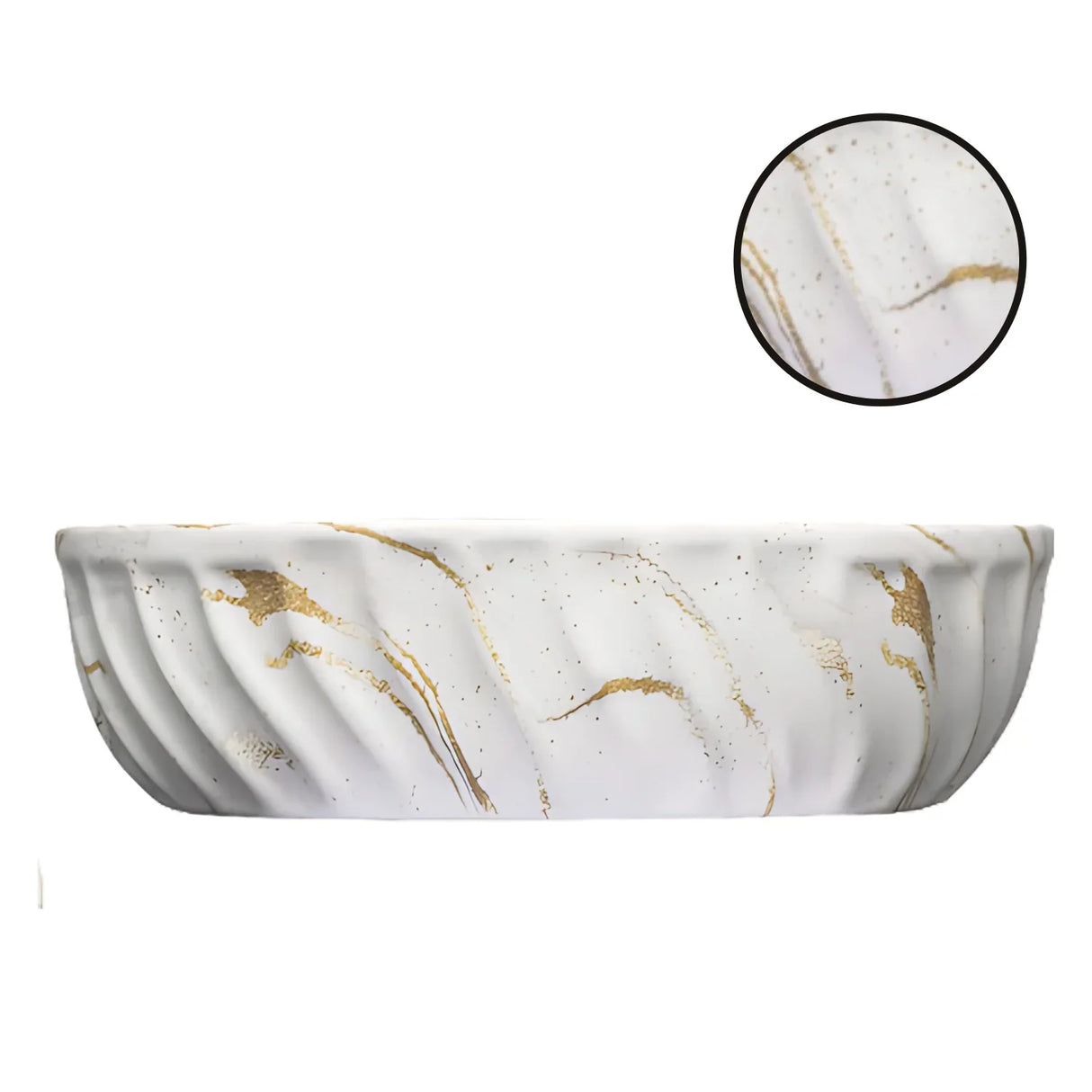 Lavamanos Ceramica Sobreponer Texturizado Blanco Dorado