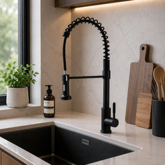 Grifería Lavaplatos Cisne Industrial Negra Extraíble | Monocontrol Flexible para Cocina