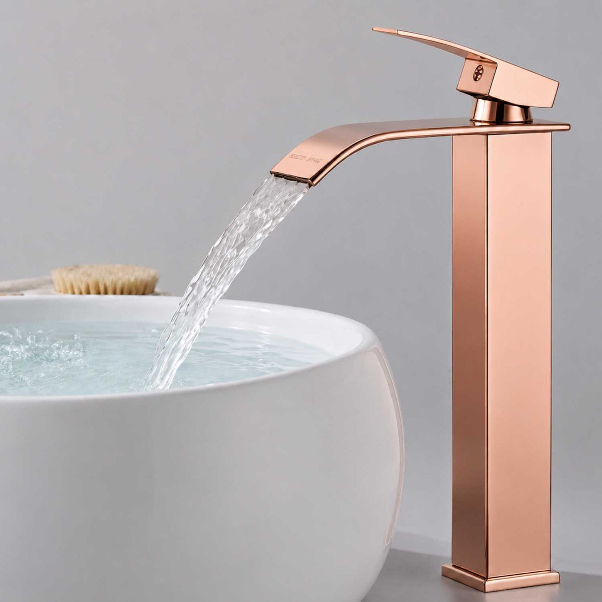 Grifería Lavamanos Alto Milán Oro Rosa Brillante 30 cm Tipo Cascada Monocontrol para Vessel