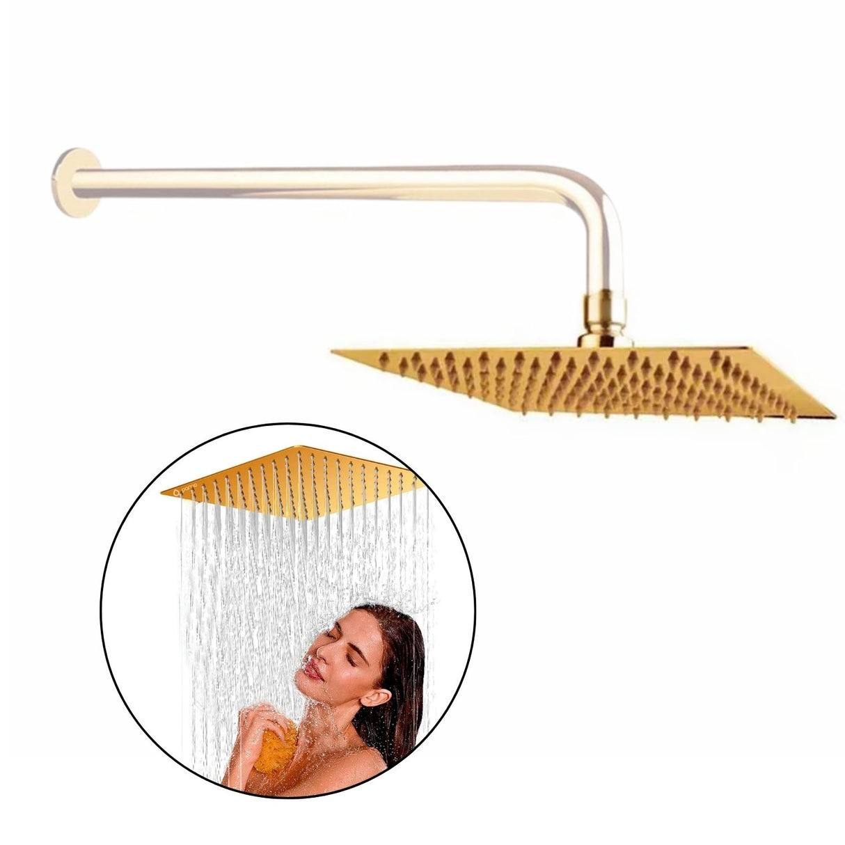 Regadera de Ducha en Acero SUS304 Dorada - 20 cm - Sin Tubo