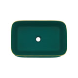 Lavamanos De Sobreponer Rectangular Marfil - Verde Con Dorado 46 x 33 x 14 cm