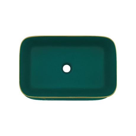 Lavamanos De Sobreponer Rectangular Marfil - Verde Con Dorado 46 x 33 x 14 cm