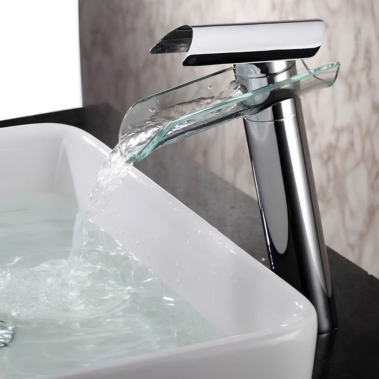 Grifería Monocontrol Lavamanos Alto Cascada Transparente – Diseño Moderno Premium 25,7 cm de alto