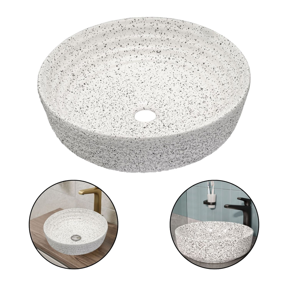 Lavamanos Draco Redondo en Granito Blanco para Sobreponer 42 cm