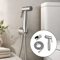 Kit Ducha Bidet Acero Inoxidable 304 Satinado Con Manguera Y Soporte Higiénico Para Baño