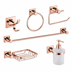 Juego de Accesorios de Baño Lujo Oro Rosa 6 Piezas con Toallero, Portarrollos y Jabonera