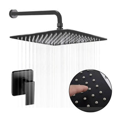 Set Griferia Ducha Monocontrol Negra Regadera 20cm Cuadrada