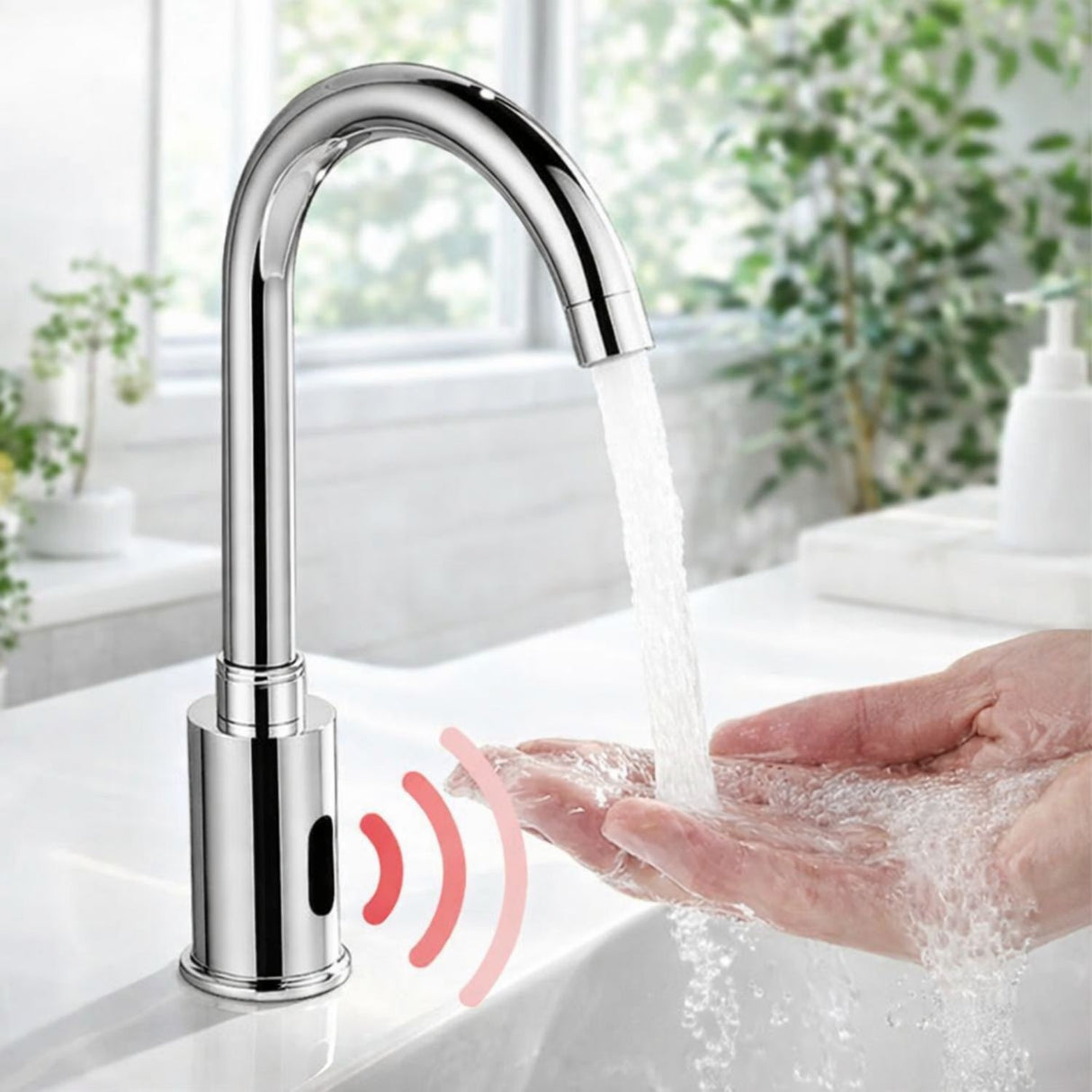 Grifería Sensor Lavamanos Cuello Alto Infrarrojo Hibrida Cro