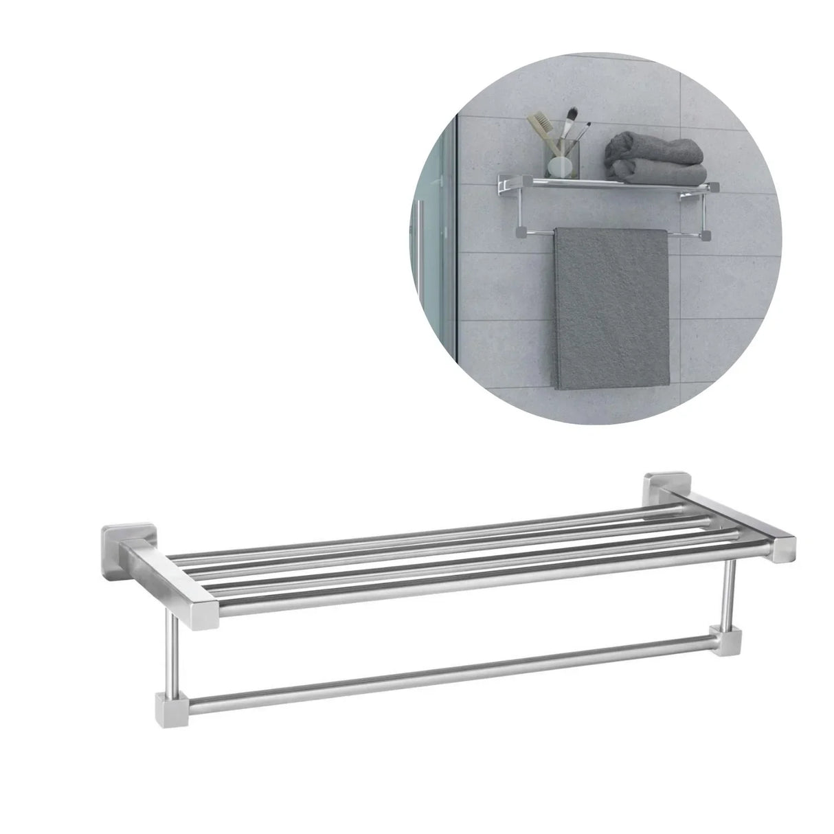Toallero Repisa Triple Barra Square en Aluminio - 60 cm