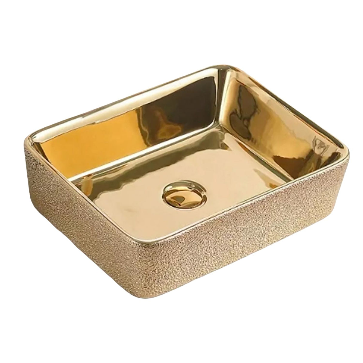 Lavamanos De Sobreponer Rectangular Ary Gold - Acabado Martillado Externo - 46 x 33 x 14 Cm