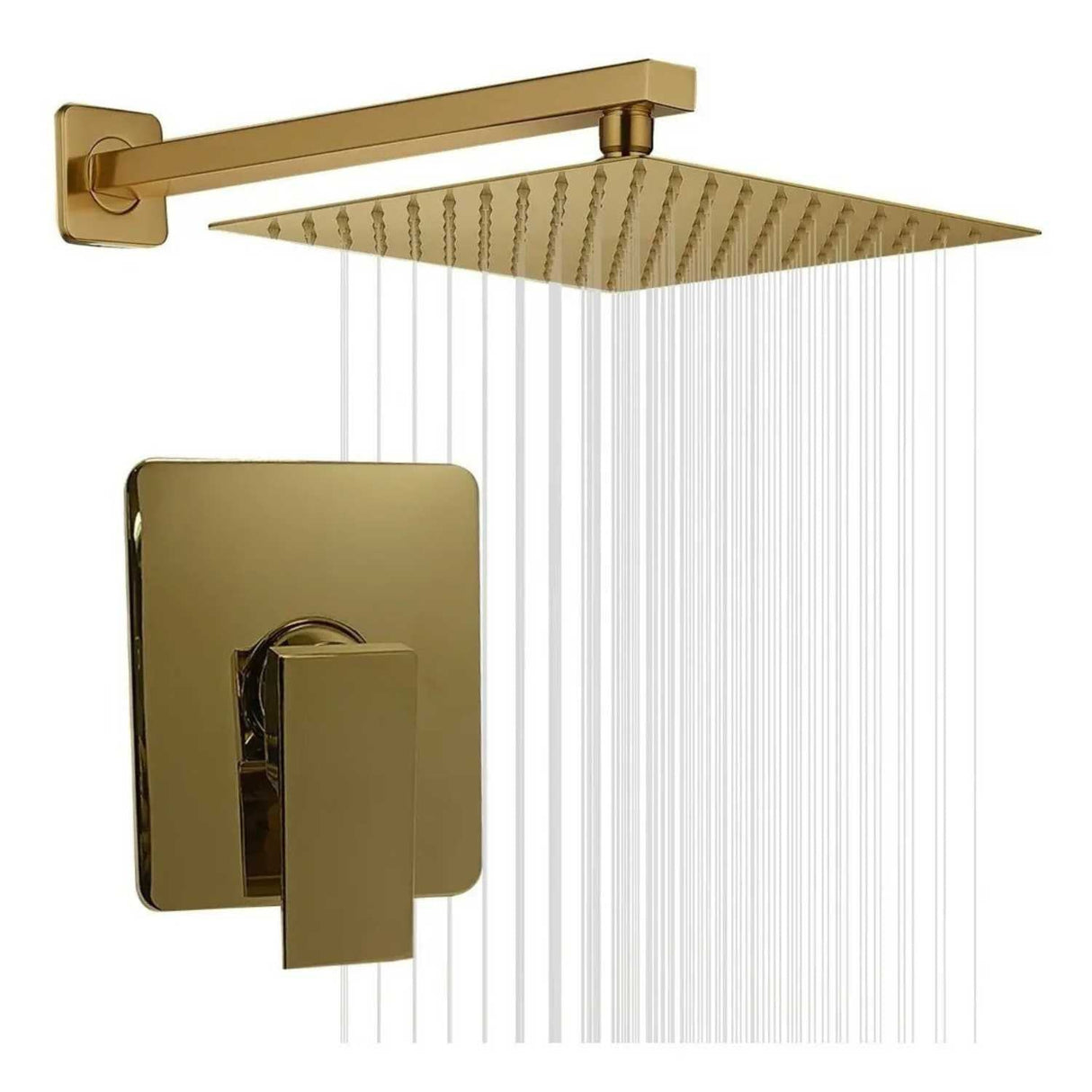 Conjunto de ducha oro brillante con regadera cuadrada y monocontrol