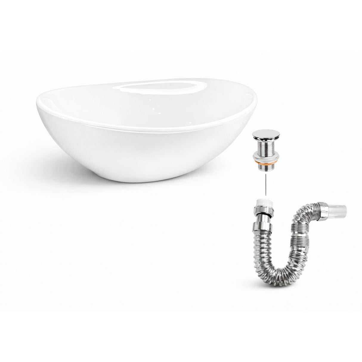 Kit Lavamanos Sobreponer Canoa Blanco + Push + Sifón Flexible Cromado