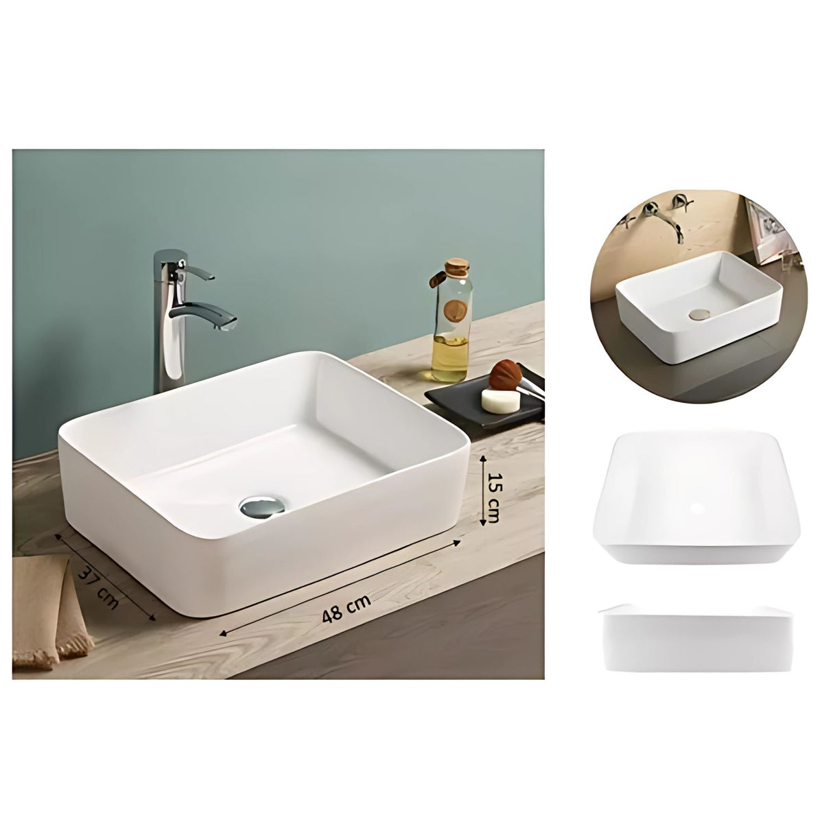 Lavamanos-Sobreponer Rectangular Porcelana 48 x 37 cm Blanco Tipo Vessel