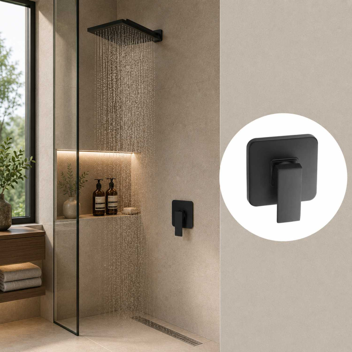 Grifería Ducha Monocontrol Negra Cuadrada Bronce Mate 12 x 12 cm | Mezclador Empotrado Universal 1/2"