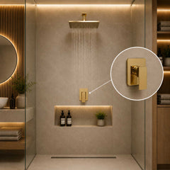 Monocontrol Ducha Cuadrado Oro 12 cm Empotrado para Baño