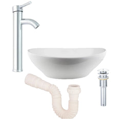 Lavamanos Ovalado B+Grifería Alta Cromada+Desagüe Push+Sifón Flexible