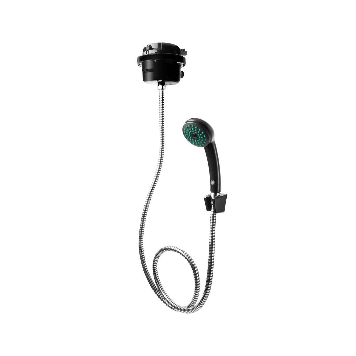 Kit de ducha eléctrica negra con manguera y teleducha