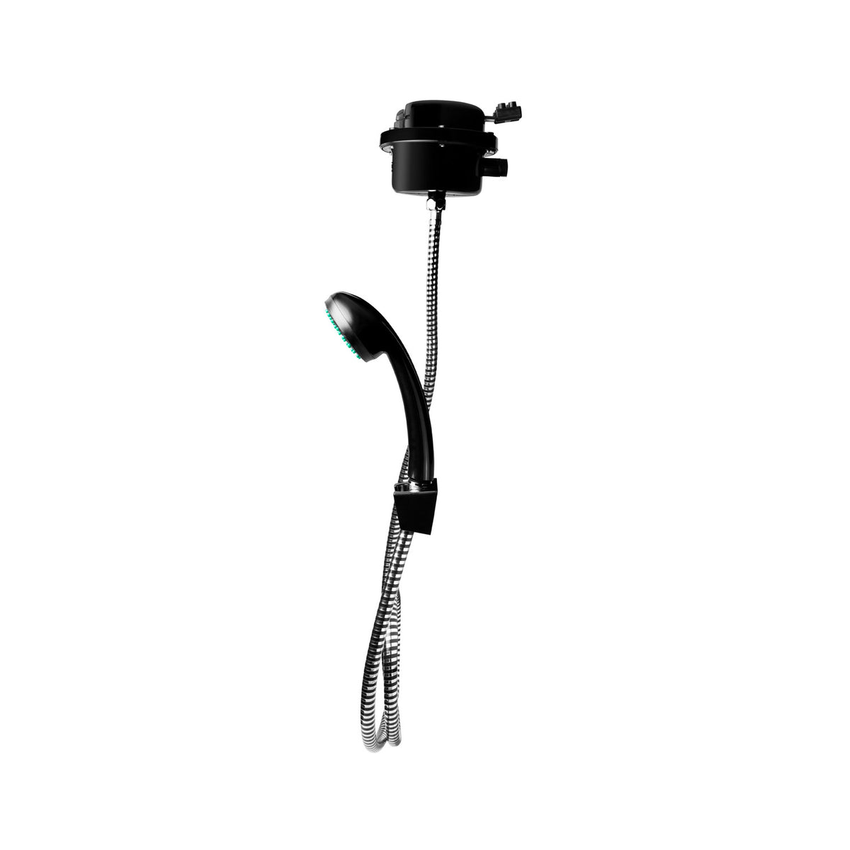 Kit de ducha eléctrica negra con manguera y teleducha