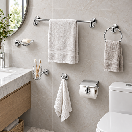 Juego De Accesorios De Baño Cromado 6 Piezas Con Jabonera Ovalada