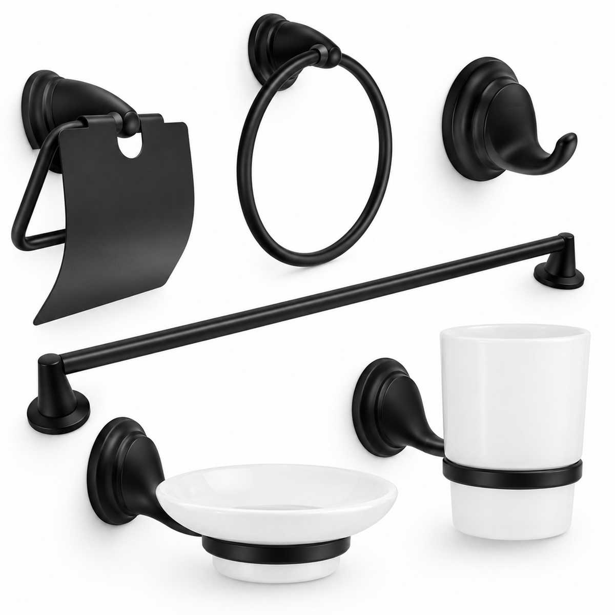 clean Juego De Accesorios Para Baño Negro 6 Piezas