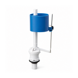 Válvula de carga vertical para sanitario con flotador azul sobre fondo blanco