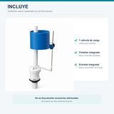 Contenido incluido con una válvula de carga vertical, flotador y entrada integrados