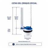 Croquis de la válvula de descarga con cotas de altura, tramo roscado, base y tolerancia