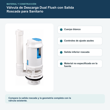 Válvula de Descarga Dual Flush con Salida Roscada para Sanitario