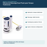 Medidas y datos verificados del válvula de descarga dual flush para tanque tradicional