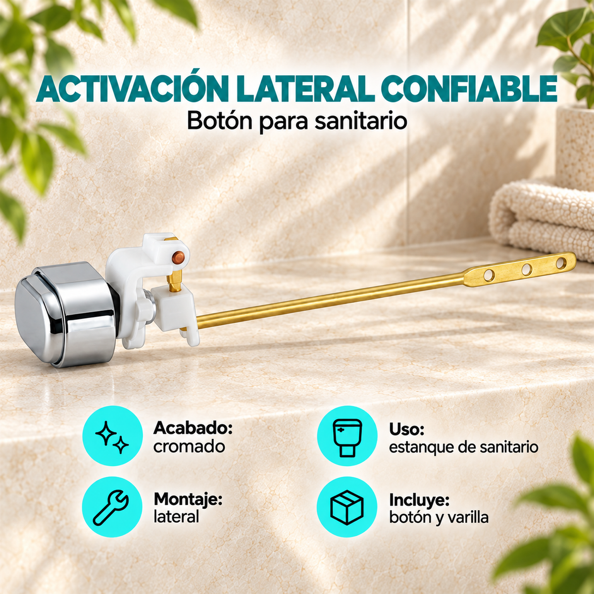 Características de Botón de accionamiento lateral para sanitario