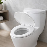 Segunda perspectiva del asiento sanitario blanco con cierre suave colomba soft en su espacio de uso