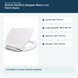 Medidas y datos verificados del asiento sanitario alargado blanco con cierre suave
