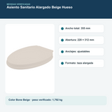 Medidas y datos verificados del asiento sanitario alargado beige hueso