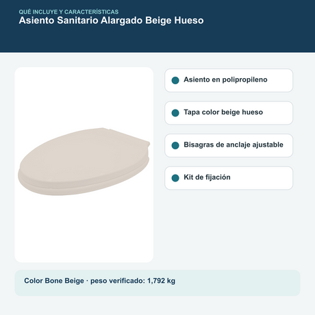 Asiento Sanitario Alargado Beige Hueso