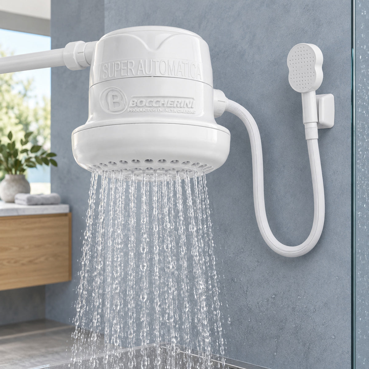 Ducha Gold Superautomática Blanca 220 V con Miniducha — ambientación