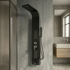 Torre Ducha Negra con Hidromasaje y Teleducha | Panel Multifunción para Baño Moderno