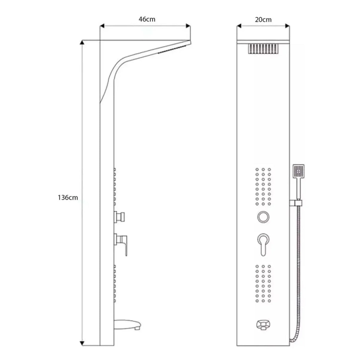 Torre Ducha Negra con Hidromasaje y Teleducha | Panel Multifunción para Baño Moderno