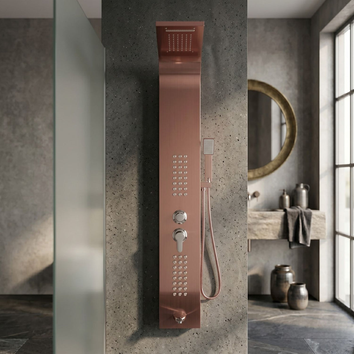 Torre de Ducha Oro Rosa | Panel de Ducha Multifunción de Lujo para Baño Moderno