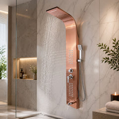 Torre de Ducha Oro Rosa | Panel de Ducha Multifunción de Lujo para Baño Moderno