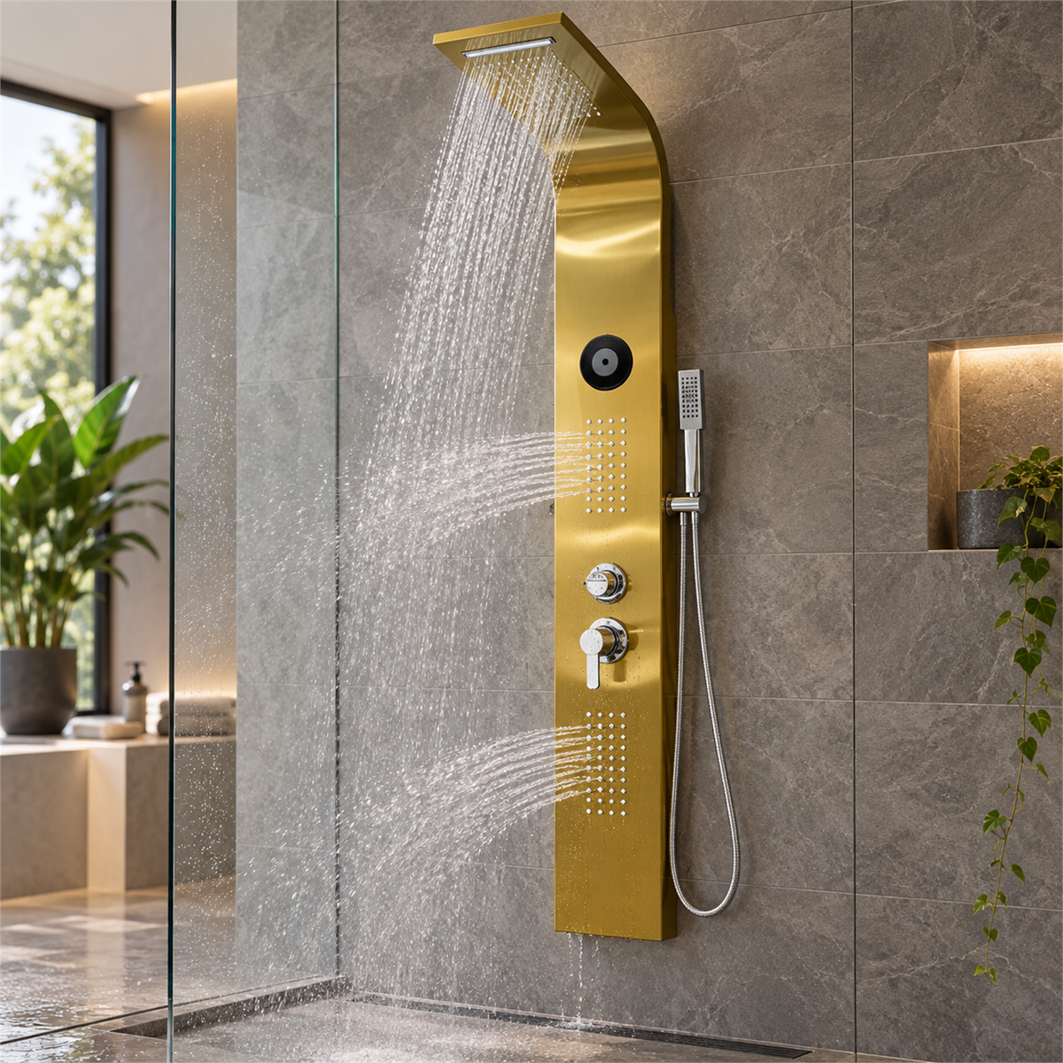 cover Torre De Ducha Oro Con Bluetooth Y Teleducha