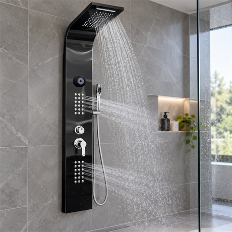 Torre De Ducha Negra Con Bluetooth Y Teleducha
