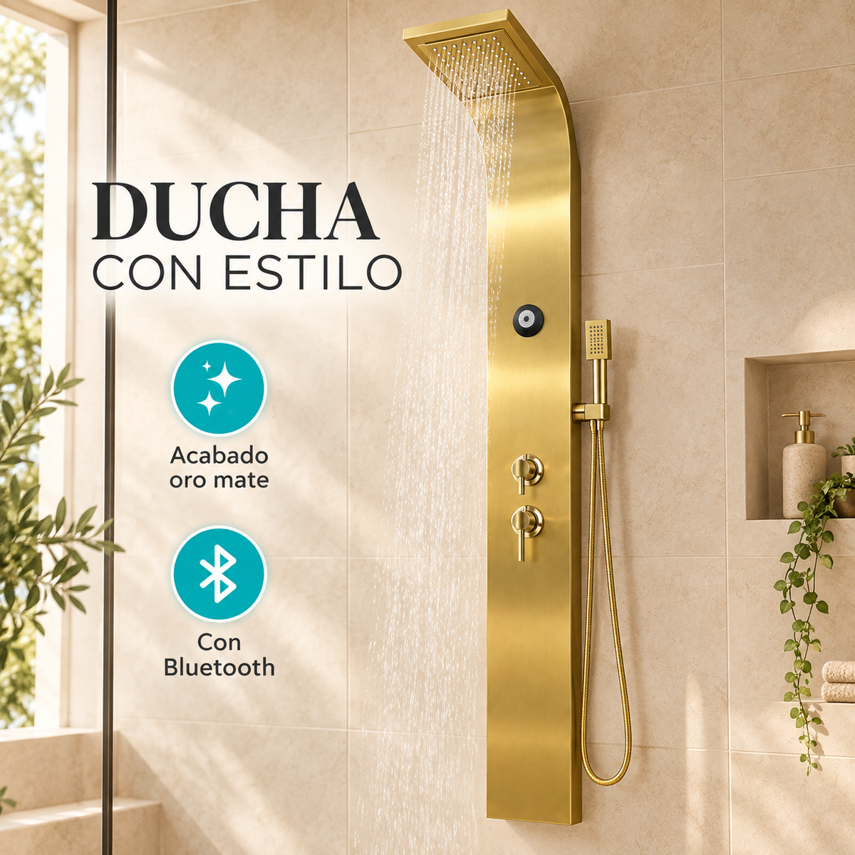 Torre De Ducha Oro Mate Con Bluetooth — 03 detalle