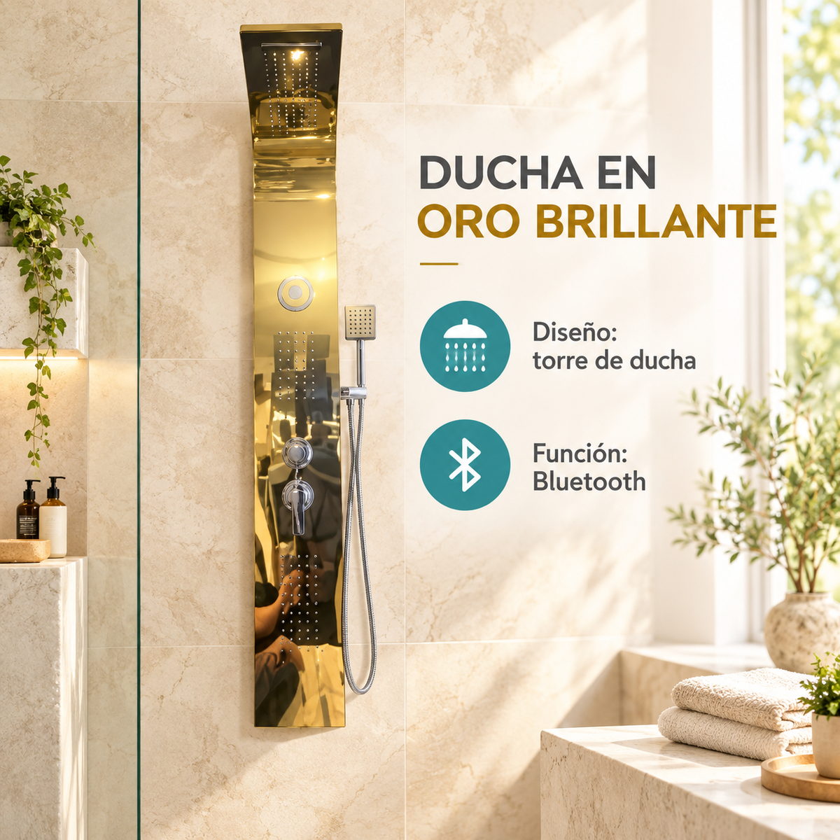Torre De Ducha Oro Brillante Con Bluetooth - 03 detalle