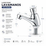 Llave Lavamanos Push Tipo Pesada Cromada 14 cm | Grifería Temporizada con Cierre Automático